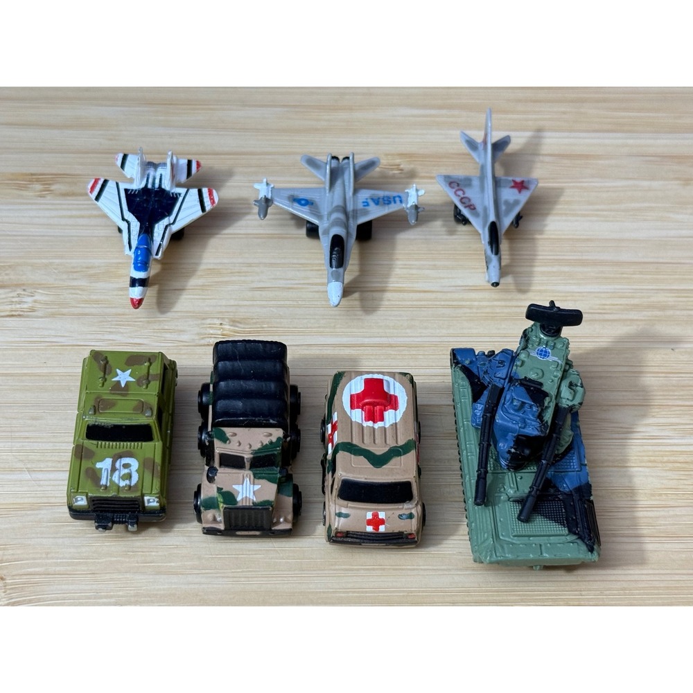 Vintage Micro Machines Military Lot F-15 Jet Tank Jeep Ambulance 7pc Set